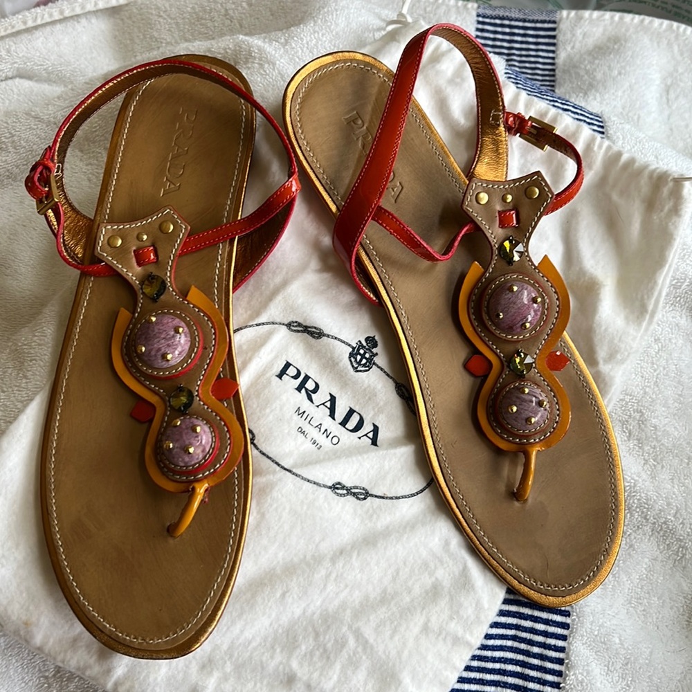 PRADA Vernice Stone Flat Sandals-Like new uppers Sz 40 1/2 with dust bag